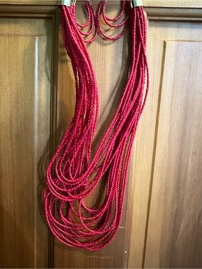 Hannah Multi-Strand Red Bead Necklace